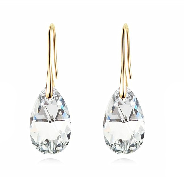 Gold Seffaf Kristal Damla Küpe (Altın Kaplama) - E0366